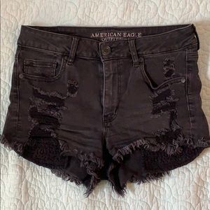 Black Distressed Denim Shorts